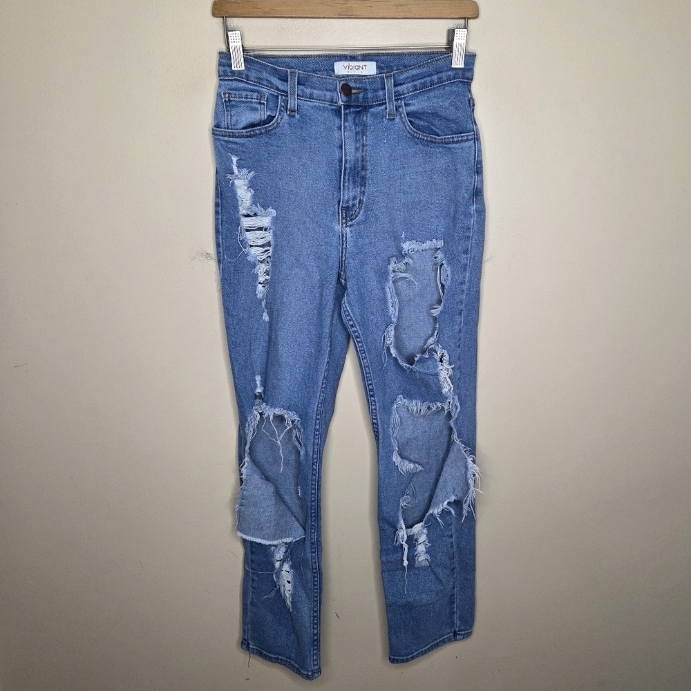 Vibrant M.I.U | Destroyed Ripped Baggy High Rise Straight Leg Jeans Size 27